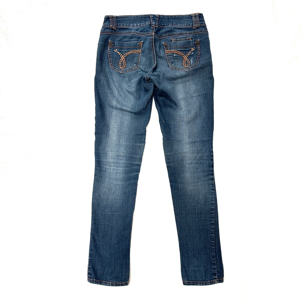 Faded Blue Skinny Jeans Embroidered Pockets Low Rise Stretch Denim Size 5 - Picture 6 of 6